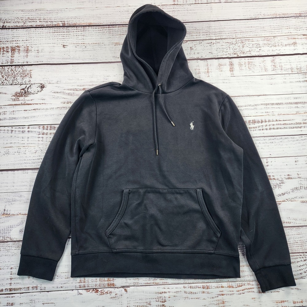 Polo Ralph Lauren Fleece Pullover Hoodie Black White Pony Sweatshirt Mens L